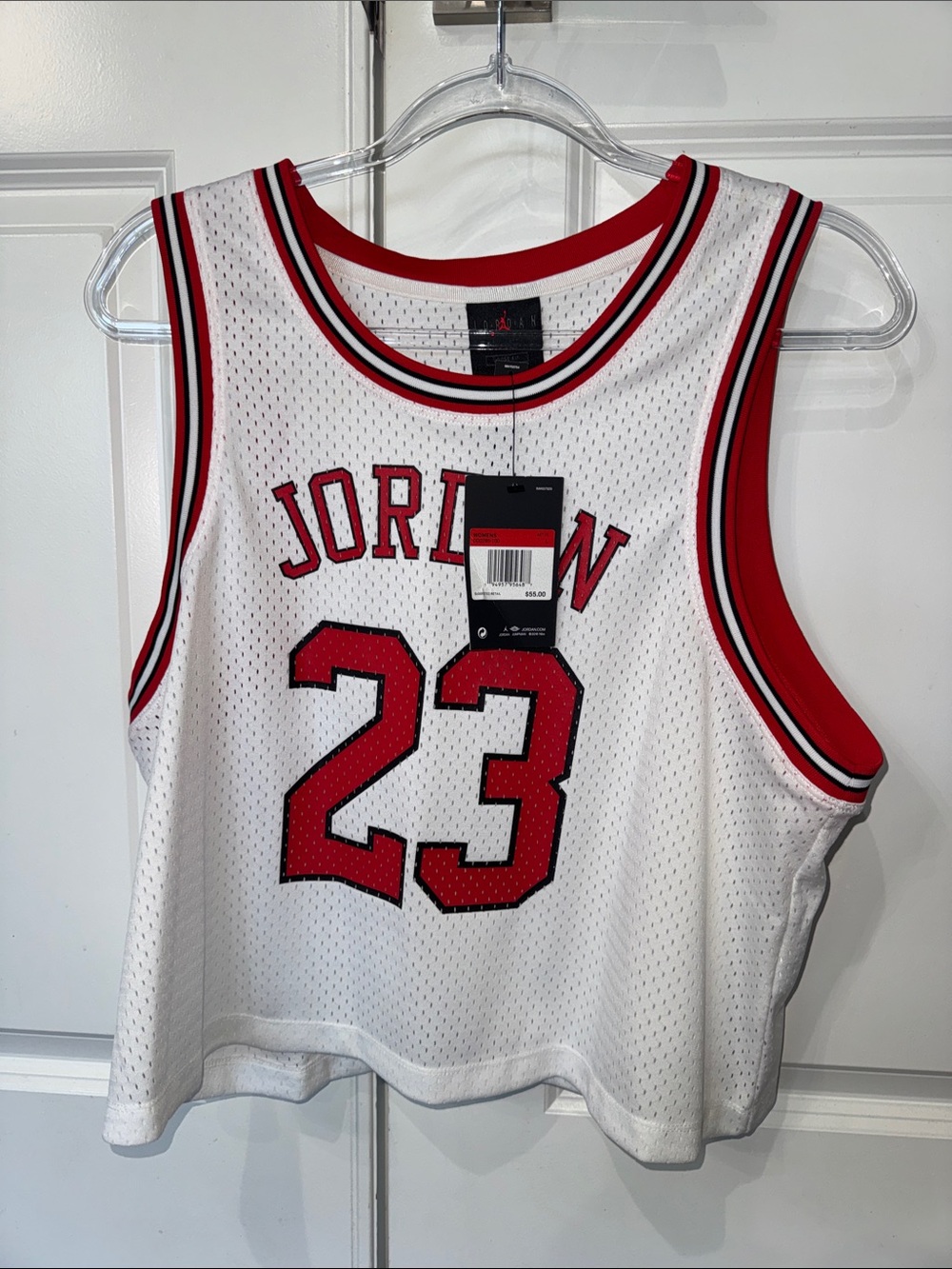 Women’s Jordan White & Red 23 Mesh Basketball Crop Top